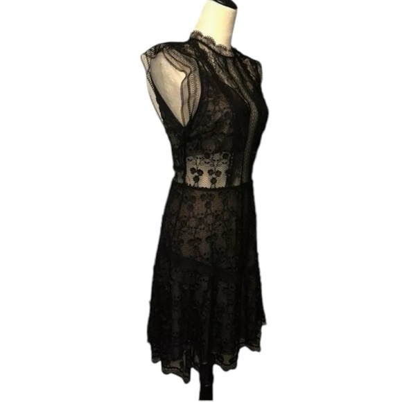 Alexis Sleeveless Lace Nude Mini Dress Black Large L - Picture 5 of 12